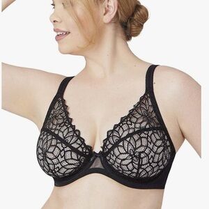 Glamorise Full Figure Stretch Lace Wonderwire Bra #9850 Black 36F